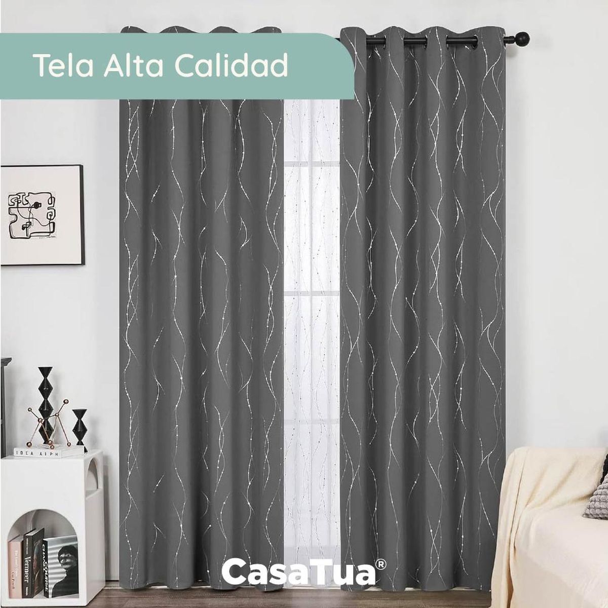 CASATUA - Cortina Blackout 95%, Son 2 Paños De 140x220cm CasaTua - Gris oscuro