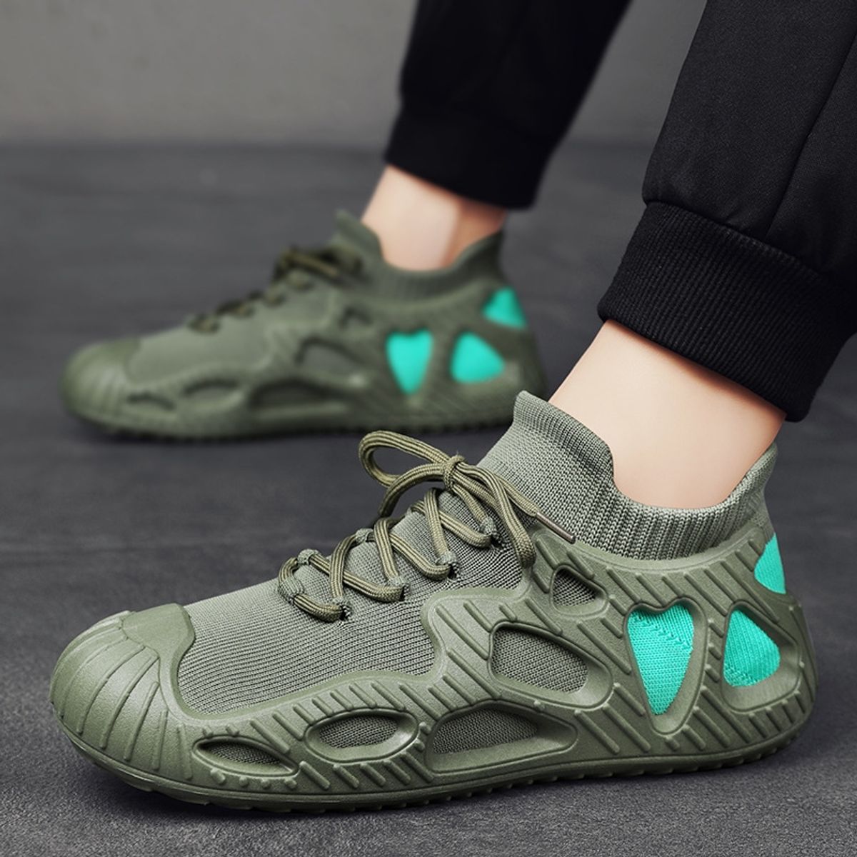 GENERICO - Zapatillas deportivos para correr para hombre, ligeros, transpirables, de malla - Verde