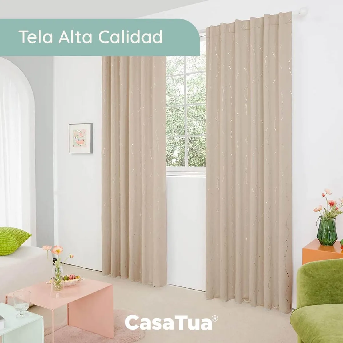 CASATUA - Cortina Blackout 95%, Son 2 Paños De 140x220cm CasaTua - Beige