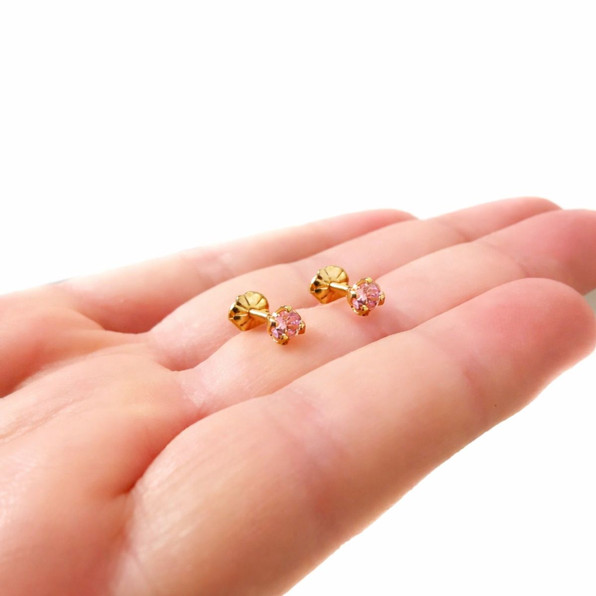 JOYAS MYTOKE - Aros Oro 18 Kilates Rosa Francia Bebe Tornillo Tope