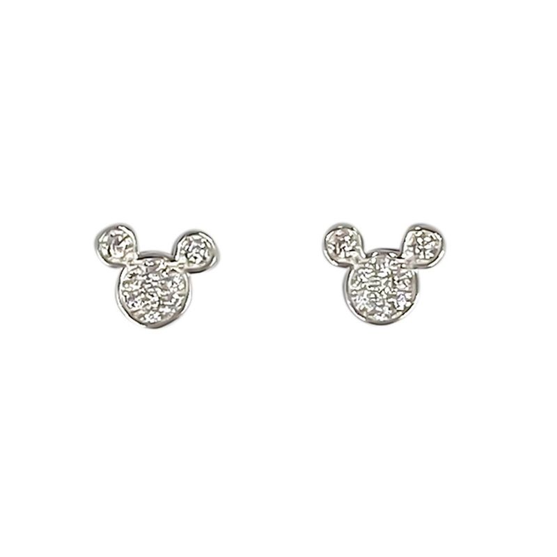 ANDREA COGGIOLA JOYAS - Aros Mini Ratón Circón Blanco Plata Fina 925