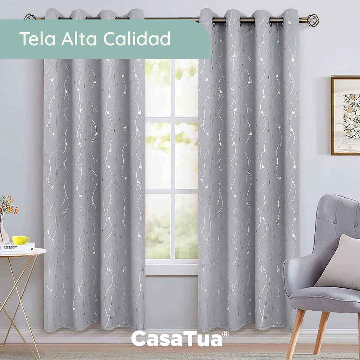 CASATUA - Cortina Blackout 95%, Son 2 Paños De 140x220cm CasaTua - Gris