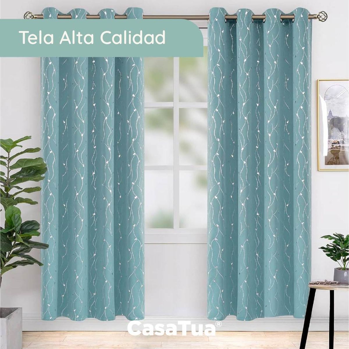 CASATUA - Cortina Blackout 95%, Son 2 Paños De 140x220cm CasaTua - Turquesa