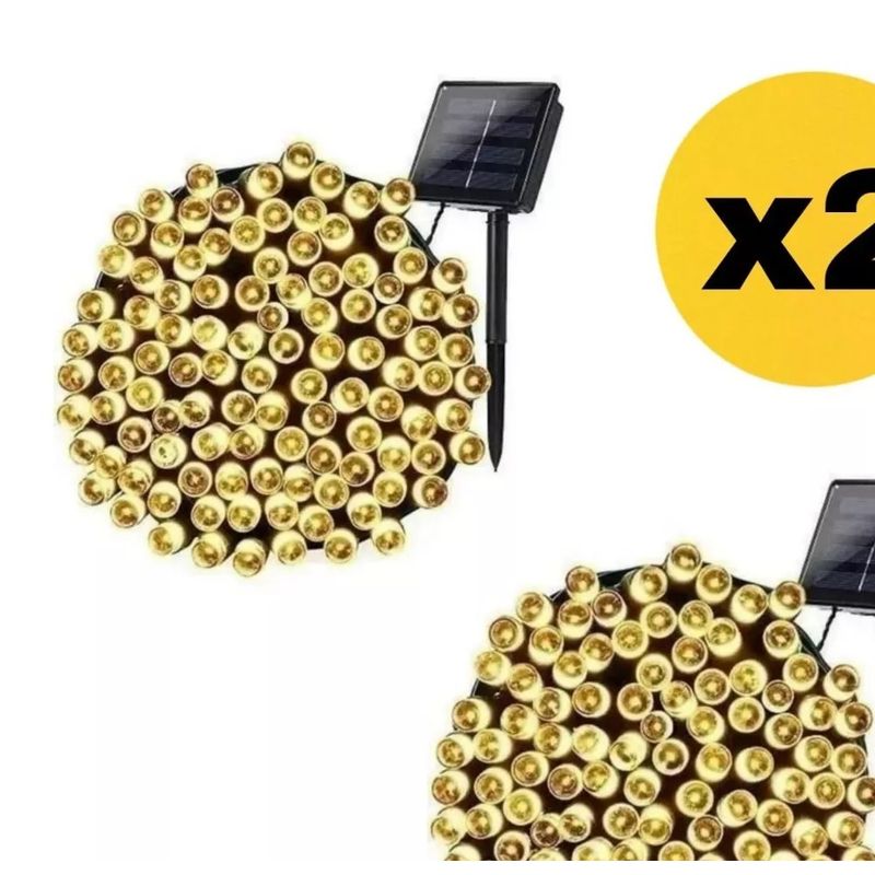 GENERICO - Pack X2 Luces Solares Navidad Guirnalda 30Metros 300 Led Amarilla