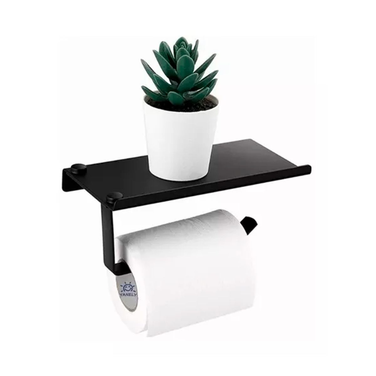 GENERICO - Porta Papel Higiénico Negro Con Estante Negro
