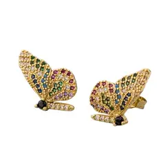 GENERICO - Aros Topitos Mariposas Baño de Oro 18k