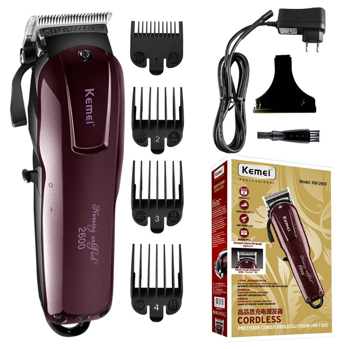 VATYERTY - Kemei-cortadora de pelo profesional KM-2600 Rojo