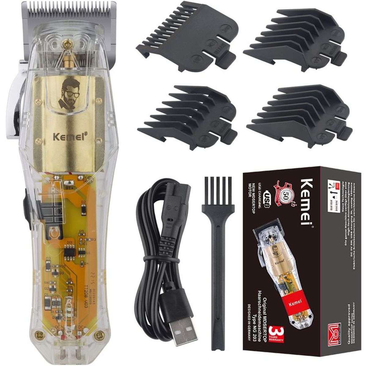 VATYERTY - Kemei-cortadora de pelo profesional KM-NG203 Plateado