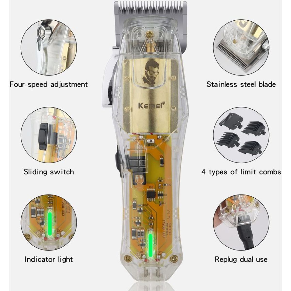 VATYERTY - Kemei-cortadora de pelo profesional KM-NG203 Plateado