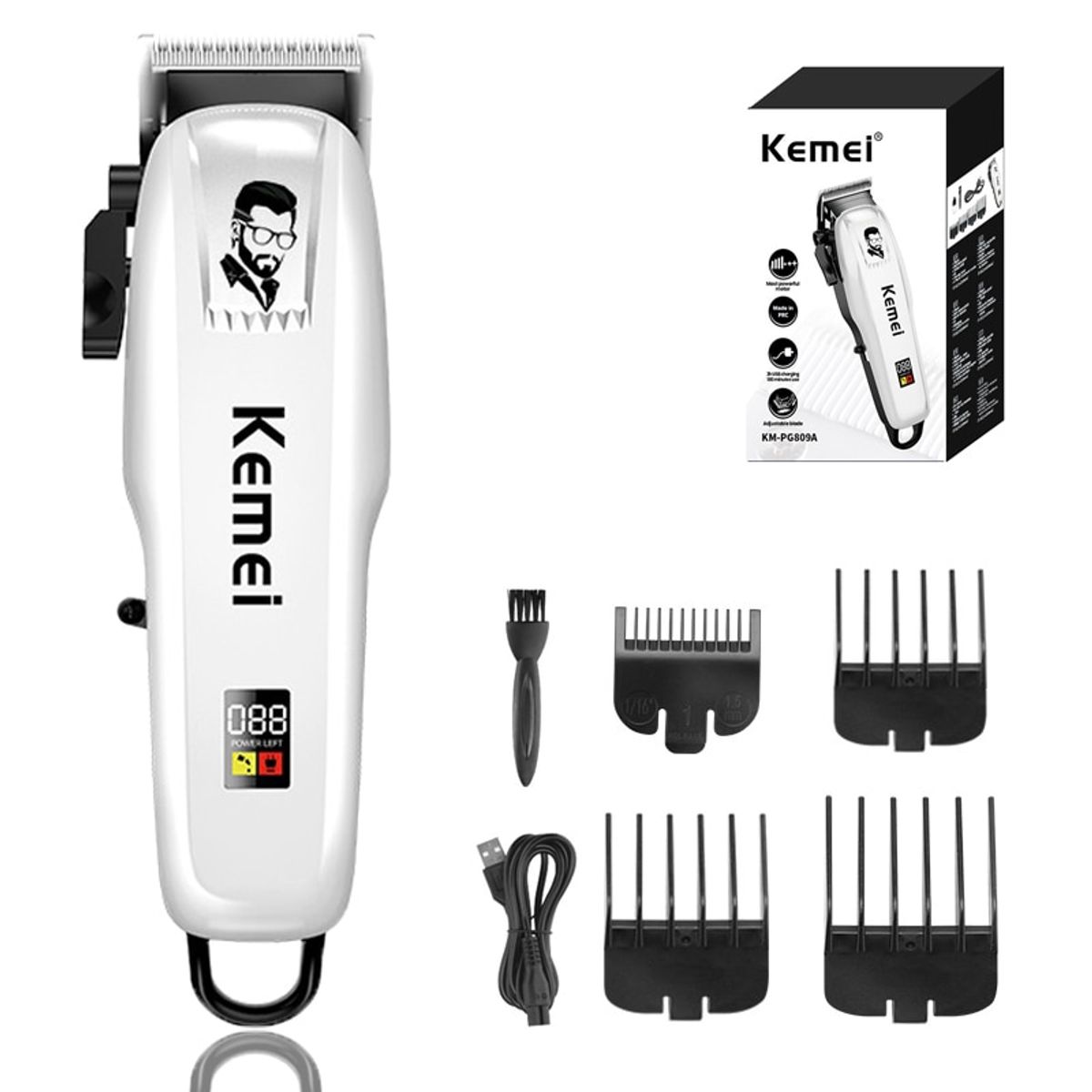 VATYERTY - Kemei-cortadora de pelo inalámbrica profesional KM-PG809A Blanco