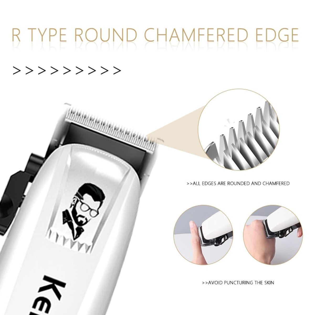 VATYERTY - Kemei-cortadora de pelo inalámbrica profesional KM-PG809A Blanco