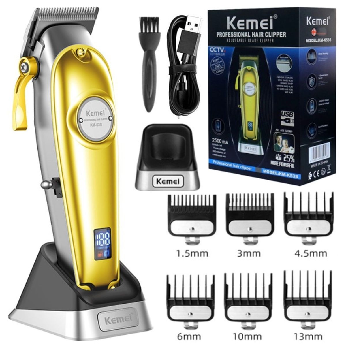 VATYERTY - Kemei- máquina de corte de pelo inalámbrica carga K53s Dorado