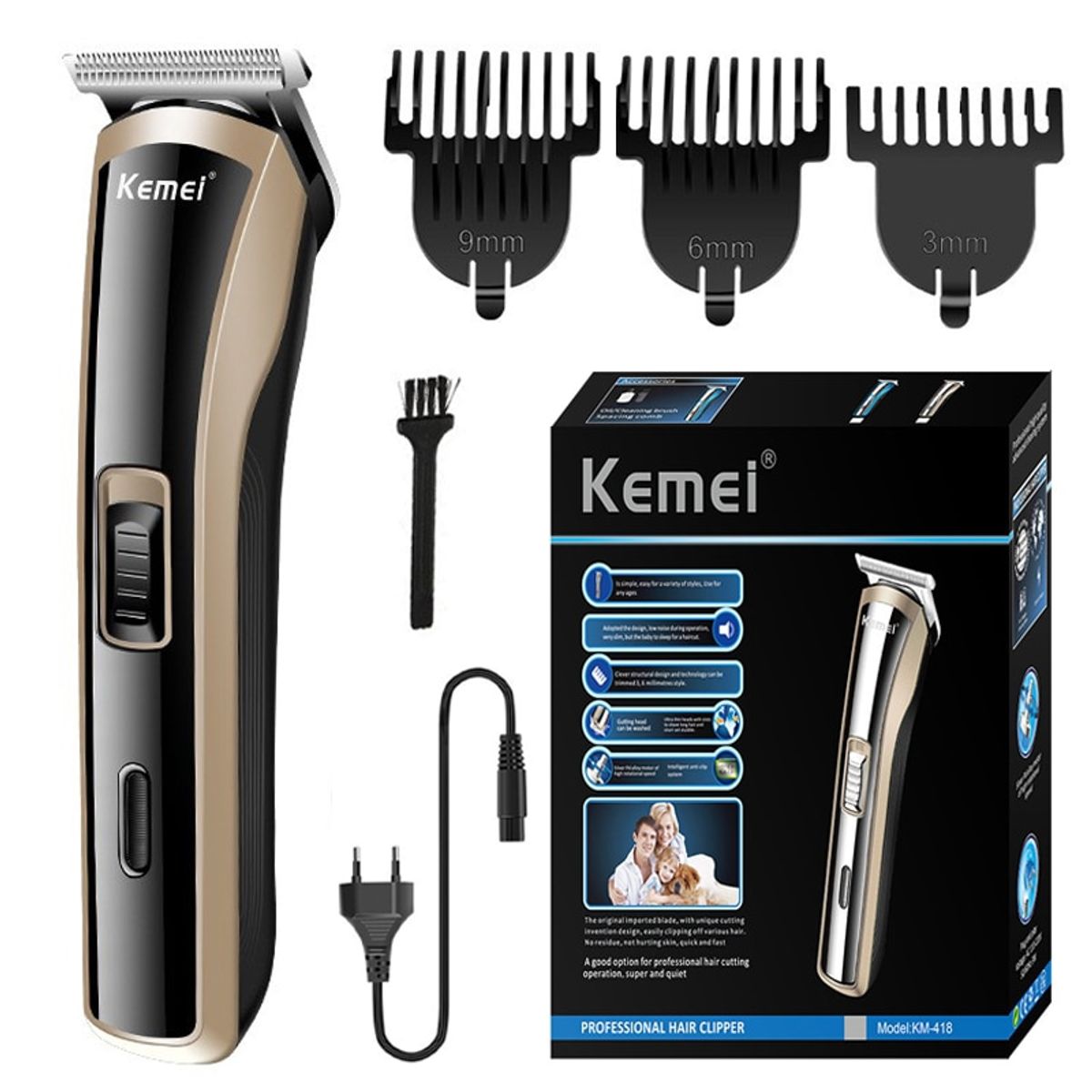 VATYERTY - Kemei-cortadora de pelo eléctrica inalámbrica KM-418 Negro