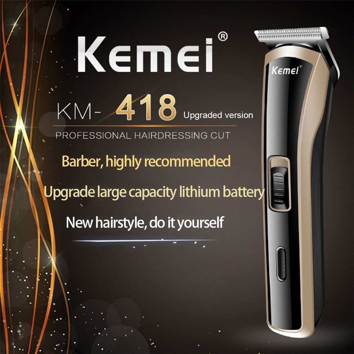 VATYERTY - Kemei-cortadora de pelo eléctrica inalámbrica KM-418 Negro