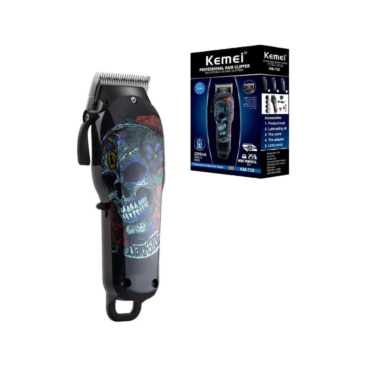 VATYERTY - Kemei-cortadora de pelo eléctrica profesional KM-735 Negro