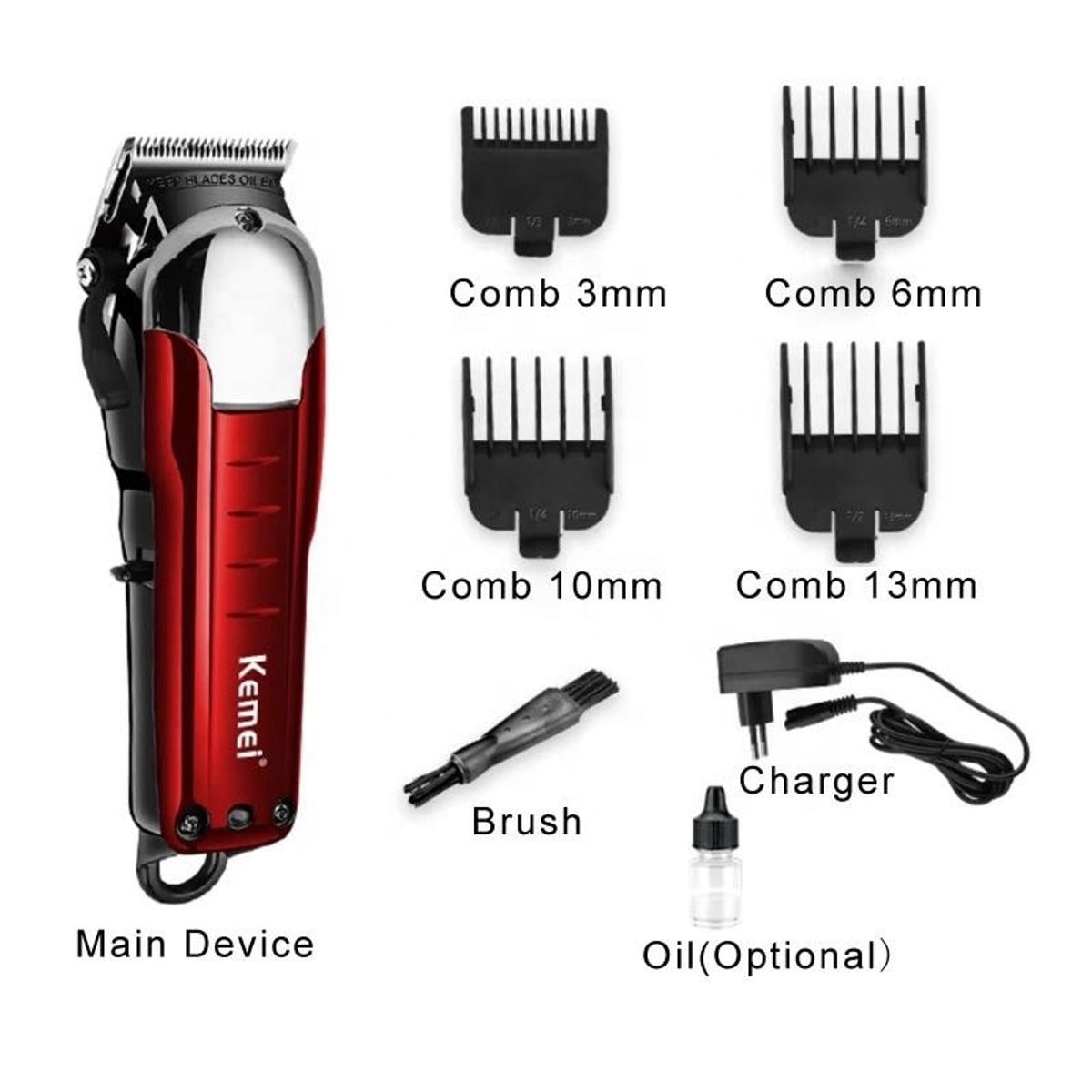 VATYERTY - Kemei-cortadora de pelo eléctrica recargable KM-2608 Rojo