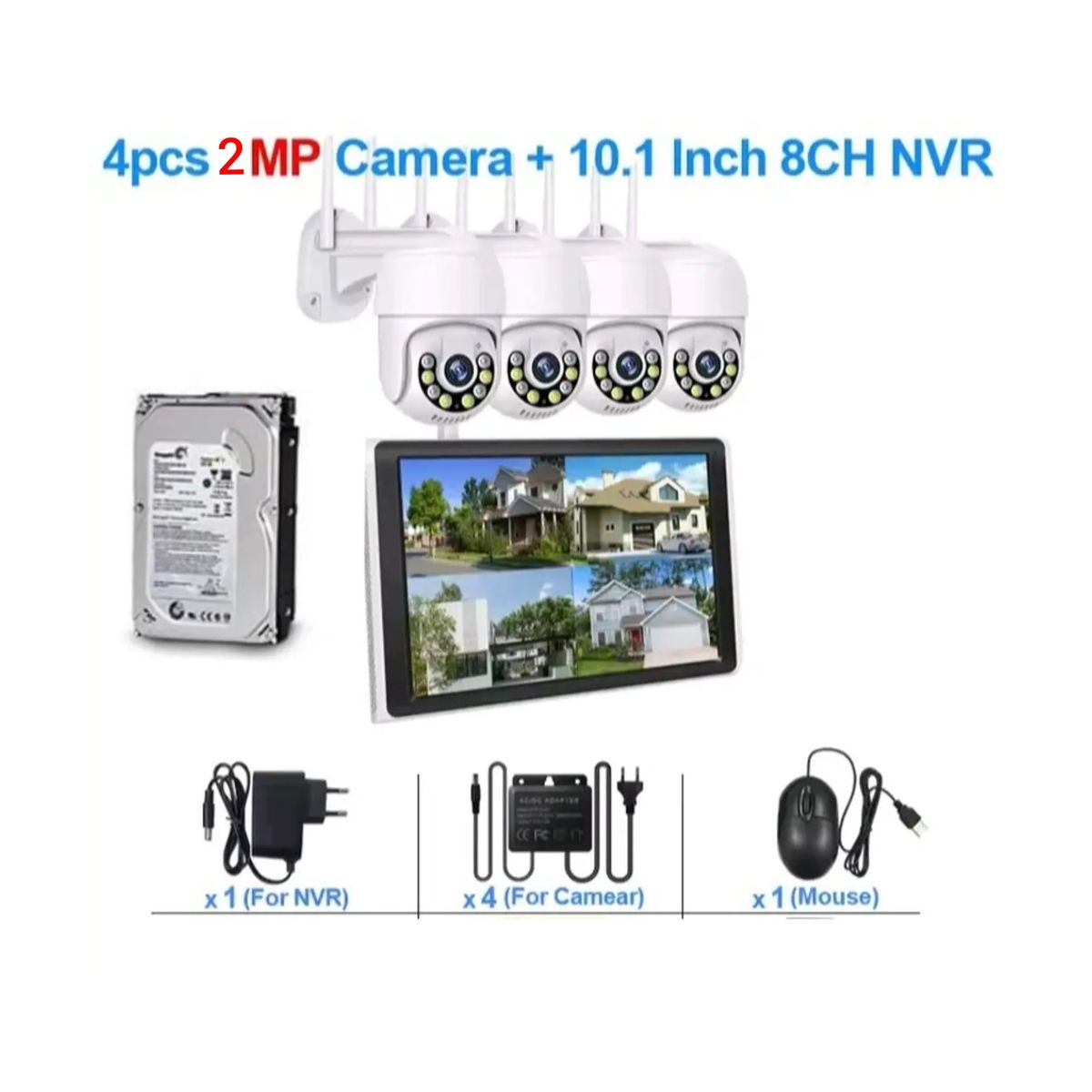 ARTIHOGAR - Kit Cctv 4 Cámaras  2 MP  IP c/ Pantalla LCD 10" +Disco Duro 1 Terabyte  Full HD