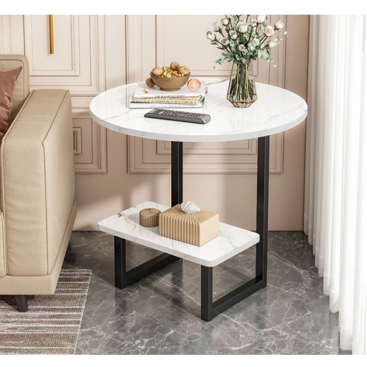 HOMER DESIGN - Mesa De Centro Redondo De Fierro Y Madera Living Vanguardia