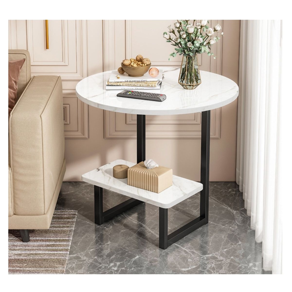 HOMER DESIGN - Mesa De Centro Redondo De Fierro Y Madera Living Vanguardia