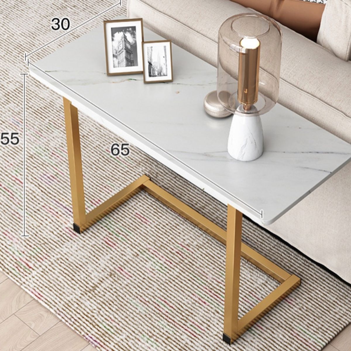 HOMER DESIGN - Mesa De Centro Rectangulo De Fierro Living Vanguardia blanco dorado