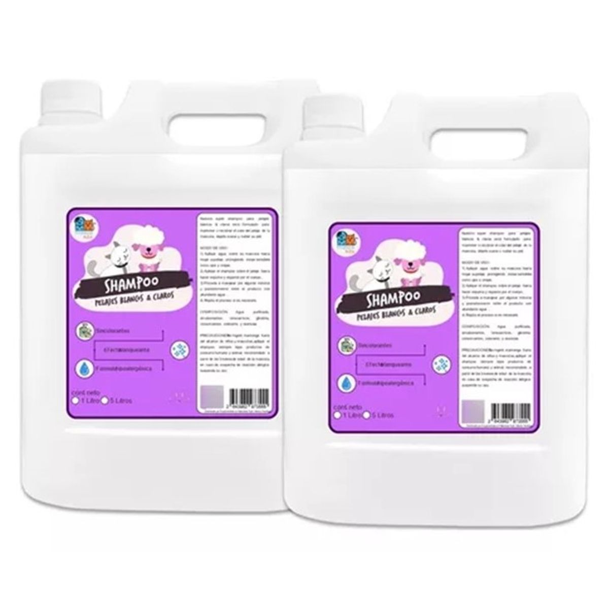 MASCOKITS - Pack 2 Shampoo Pelaje Blanco 5 Litros Perros & Mascotas