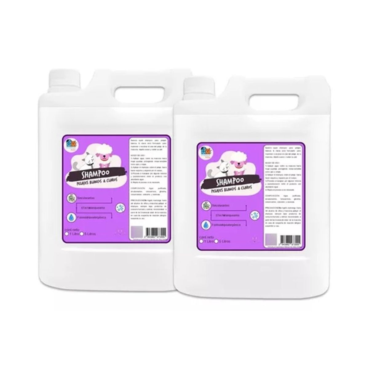 MASCOKITS - Pack 2 Shampoo Pelaje Blanco 5 Litros Perros & Mascotas