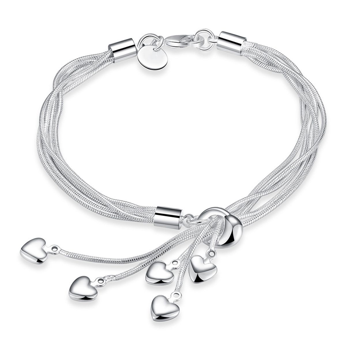KUANGYE - Pulsera Mujer Esclava Brazalete Bañado en plata Elegante Corazon