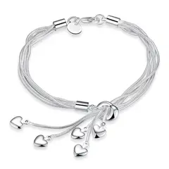 KUANGYE - Pulsera Mujer Esclava Brazalete Plata 925 Elegante Corazon