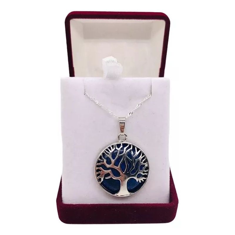 KUANGYE - Collar Lapislázuli Arbol De La Vida Raices Cadena Bañado en plata