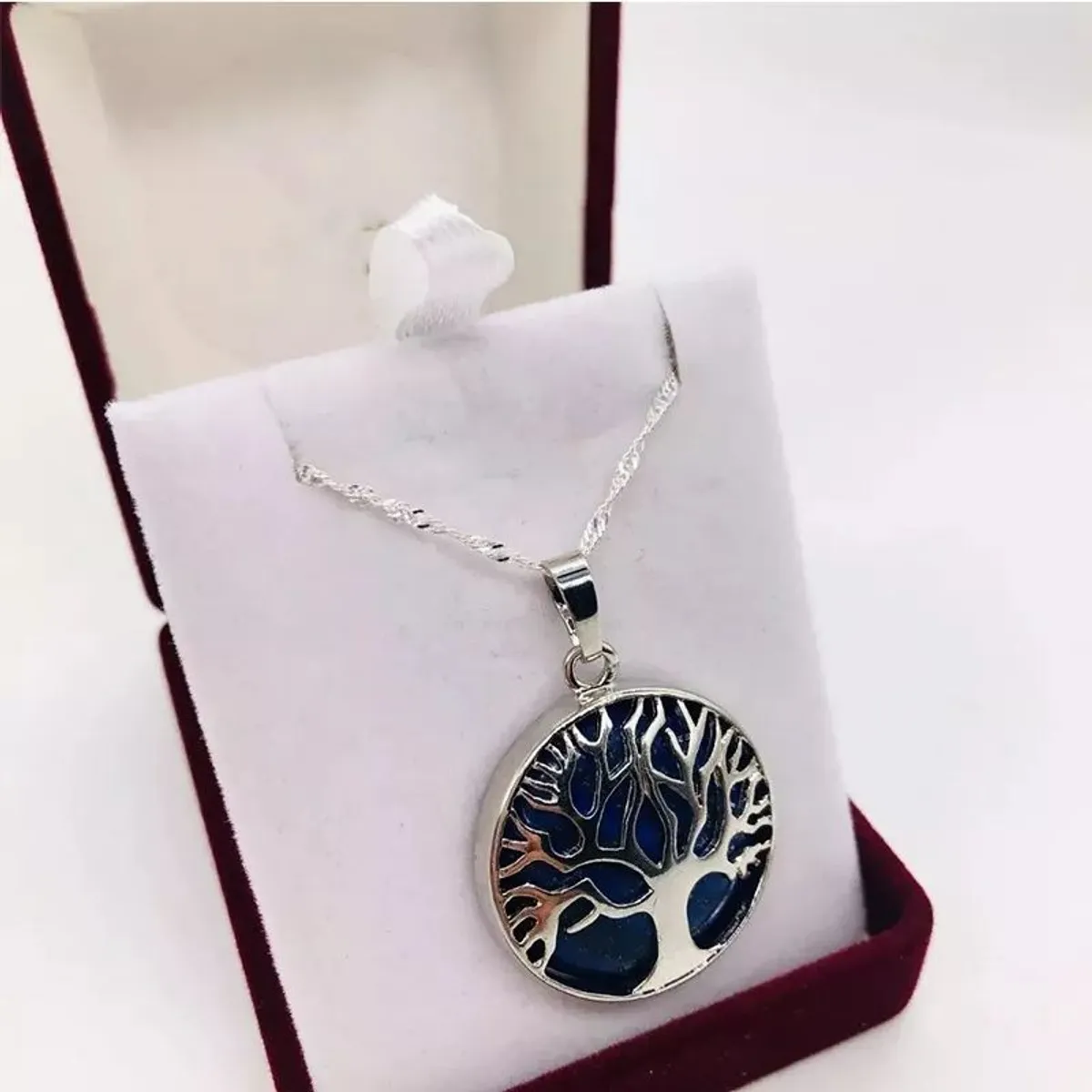 KUANGYE - Collar Lapislázuli Arbol De La Vida Raices Cadena Bañado en plata