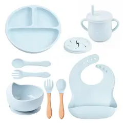 TIOZONEY - Juego De Platos Para Bebé Cubiertos Silicona Antideslizante