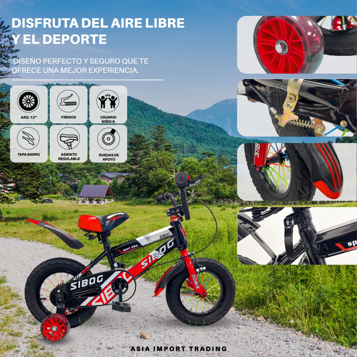 SIBOG - Bicicleta Infantil Aro 12 Roja