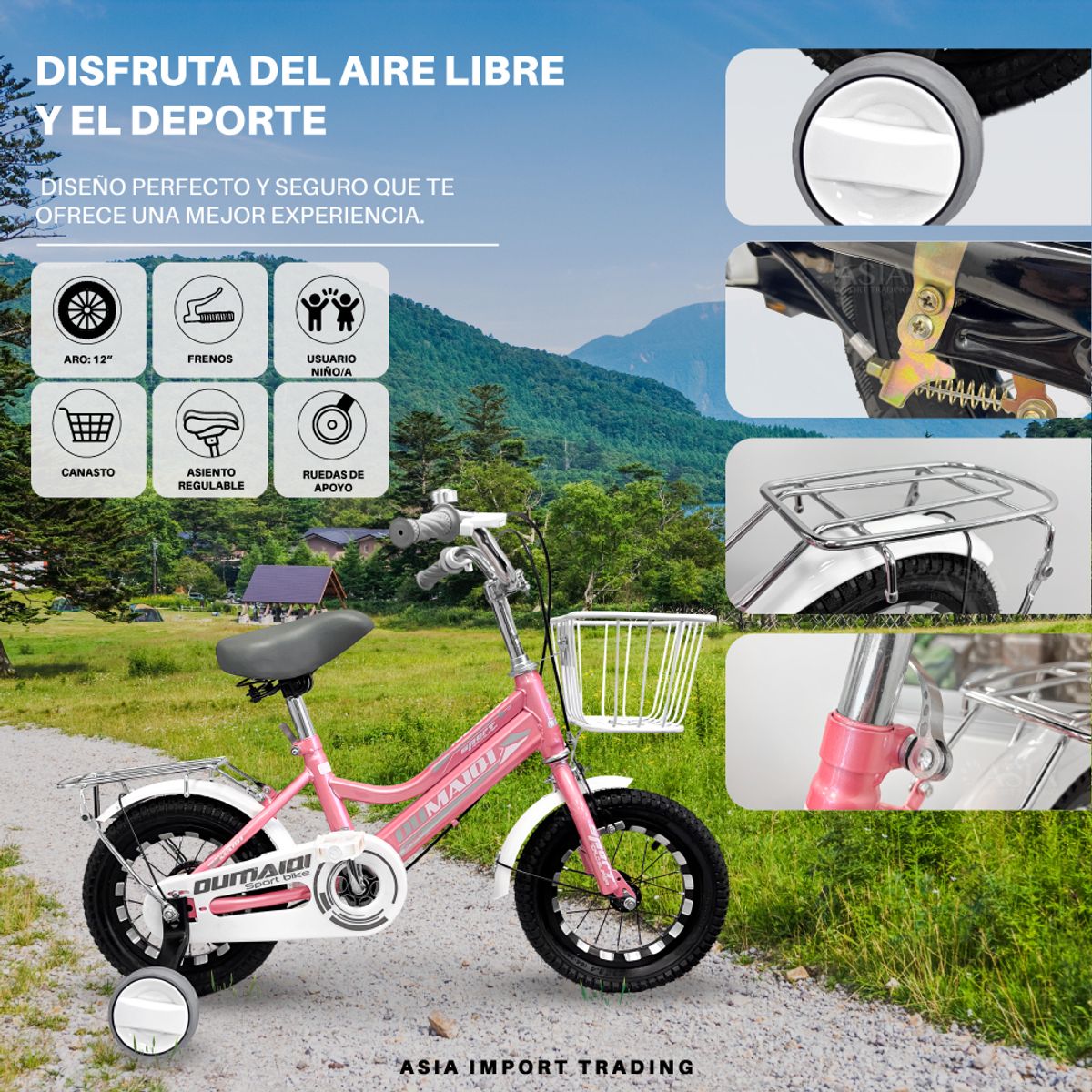 SIBOG - Bicicleta Infantil Aro 12 Rosada