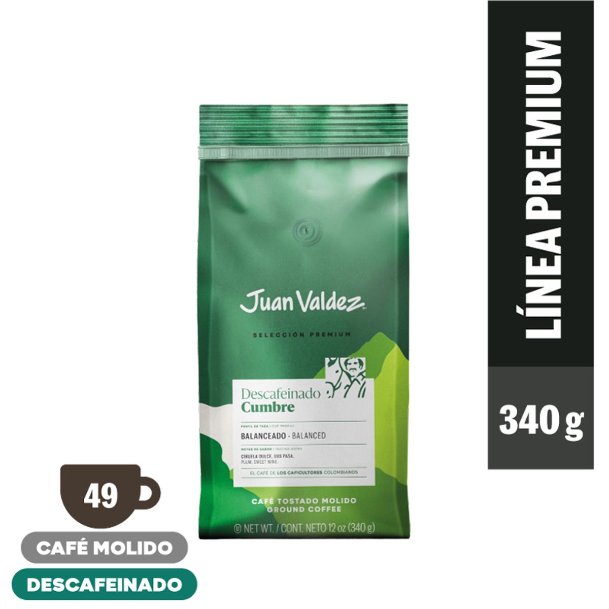 JUAN VALDEZ - Café Grano Molido Descafeinado Cumbre 340g