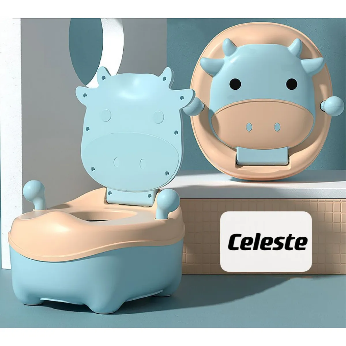 BJ HOGAR - Pelela Baño Wc Niña Infantil Celeste Vaca