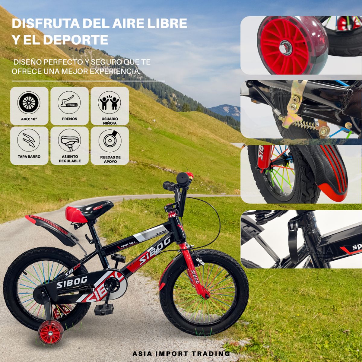 SIBOG - Bicicleta Infantil Aro 16 Roja