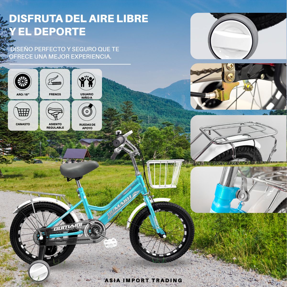 SIBOG - Bicicleta Infantil Aro 16 Celeste