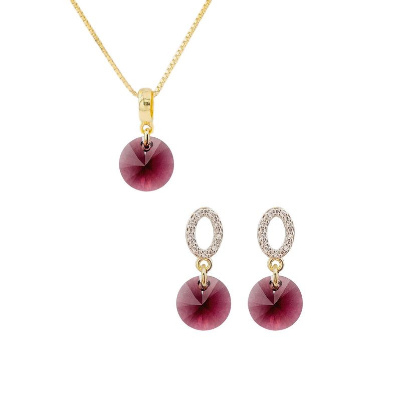 JOYAS MONTERO - Aros  Collar Conjunto Madrid Gold Cristales Genuinos Amethyst