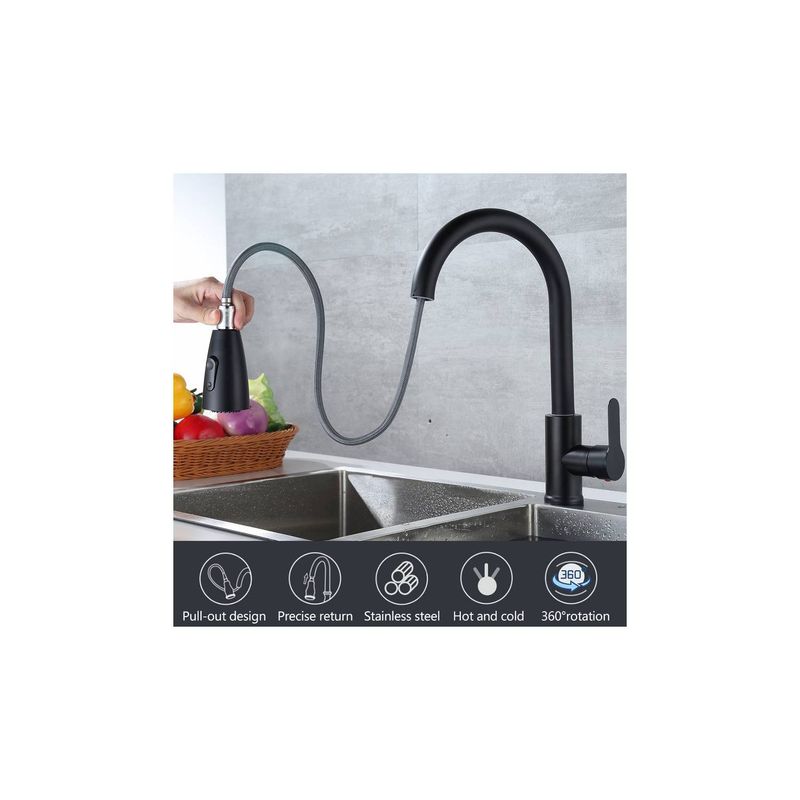 GENERICO - Grifo Llave Lavaplatos Monomando Cocina Extensible Negro