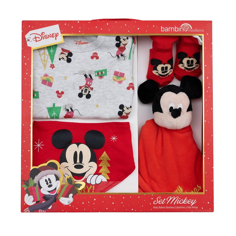 BAMBINO - Set 4 Piezas Navidad Gris Mickey Niño 0-3 Meses