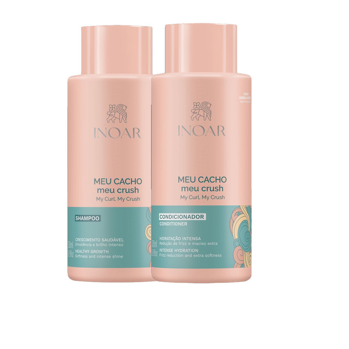 INOAR - Shampoo y Acondicionador Meu Cacho Inoar Vegano Kit 500 Ml C/u.