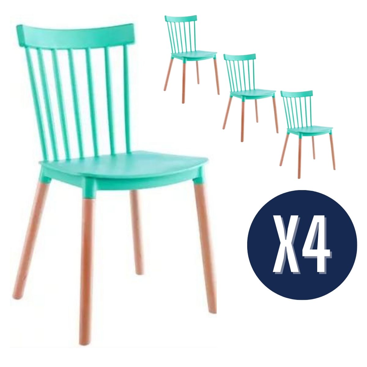 GENERICO - Set 4 Sillas de Comedor Windsor Verde Turquesa Menta