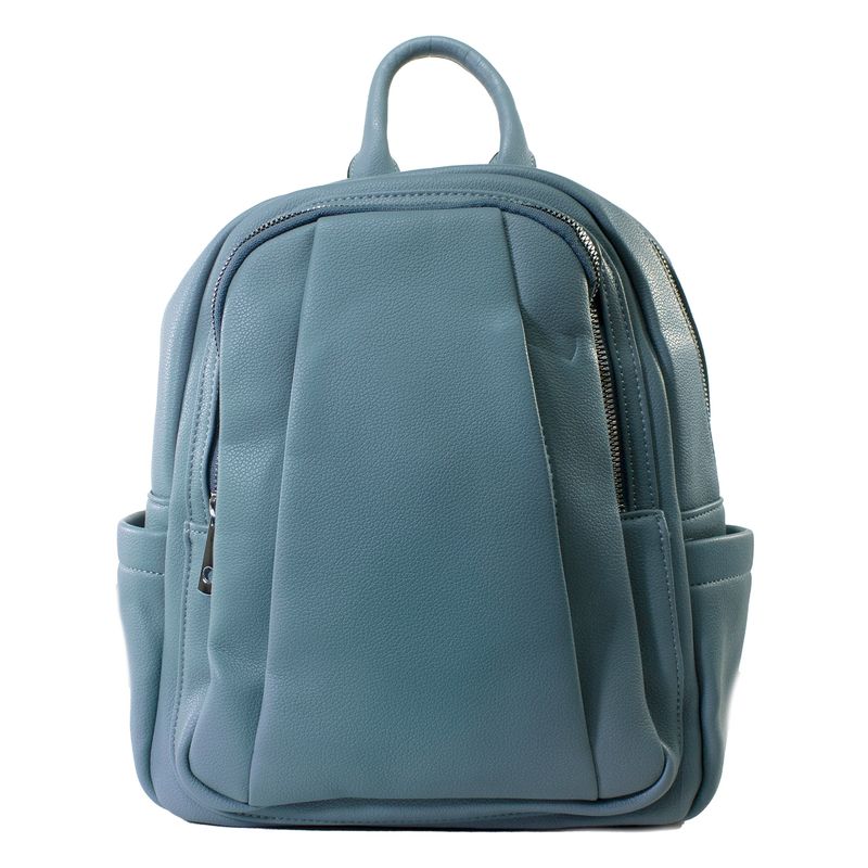 MAILEA - Mochila ecocuero 2 cierres frontales para mujer celeste