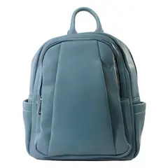 MAILEA - Mochila ecocuero 2 cierres frontales para mujer celeste