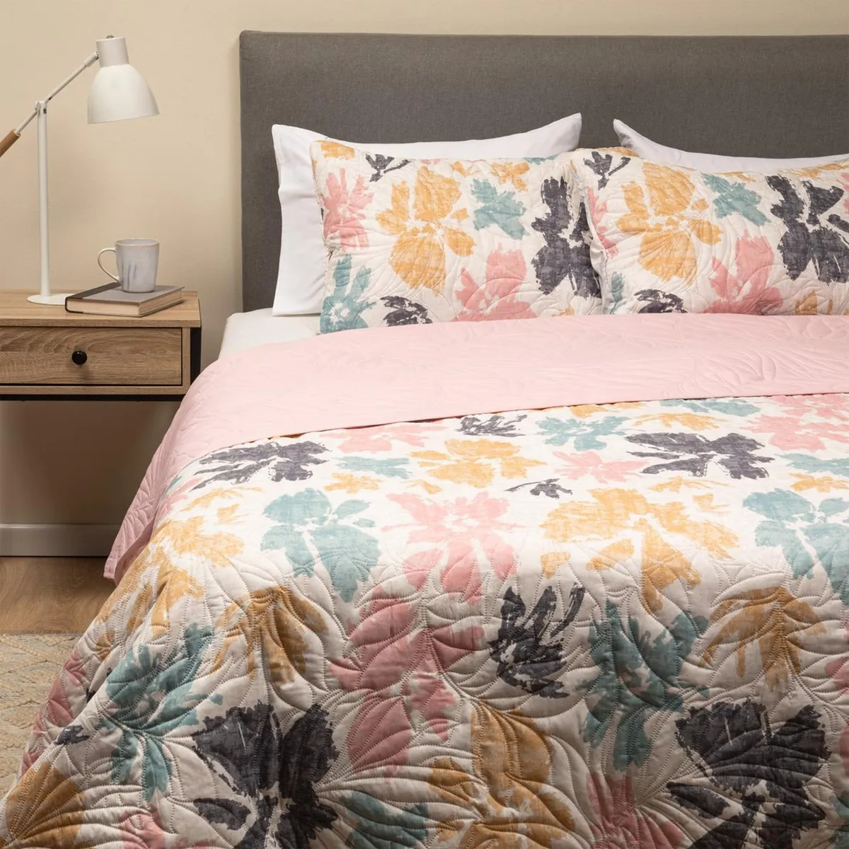 CASATUA - Cubrecama Cobertor Quilt Estampado Reversible - Rosa - 2 Plazas
