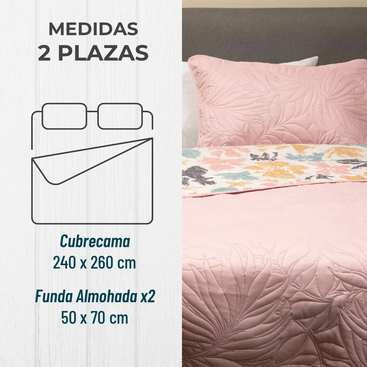 CASATUA - Cubrecama Cobertor Quilt Estampado Reversible - Rosa - 2 Plazas