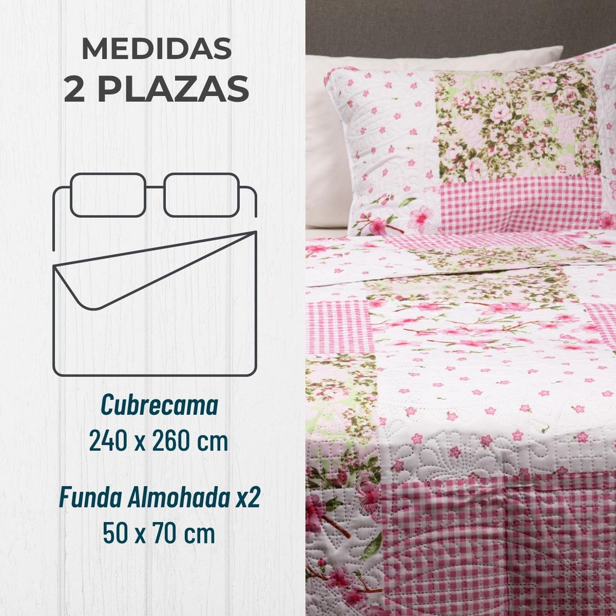 CASATUA - Cubrecama Cobertor Quilt Estampado Reversible - Multicolor - 2 Plazas