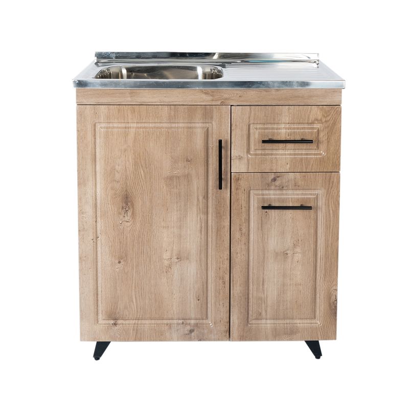 DOMSA - Kit Mueble Lavaplatos Domsa Derecho PVC80WD Nogal 80x50x90cm