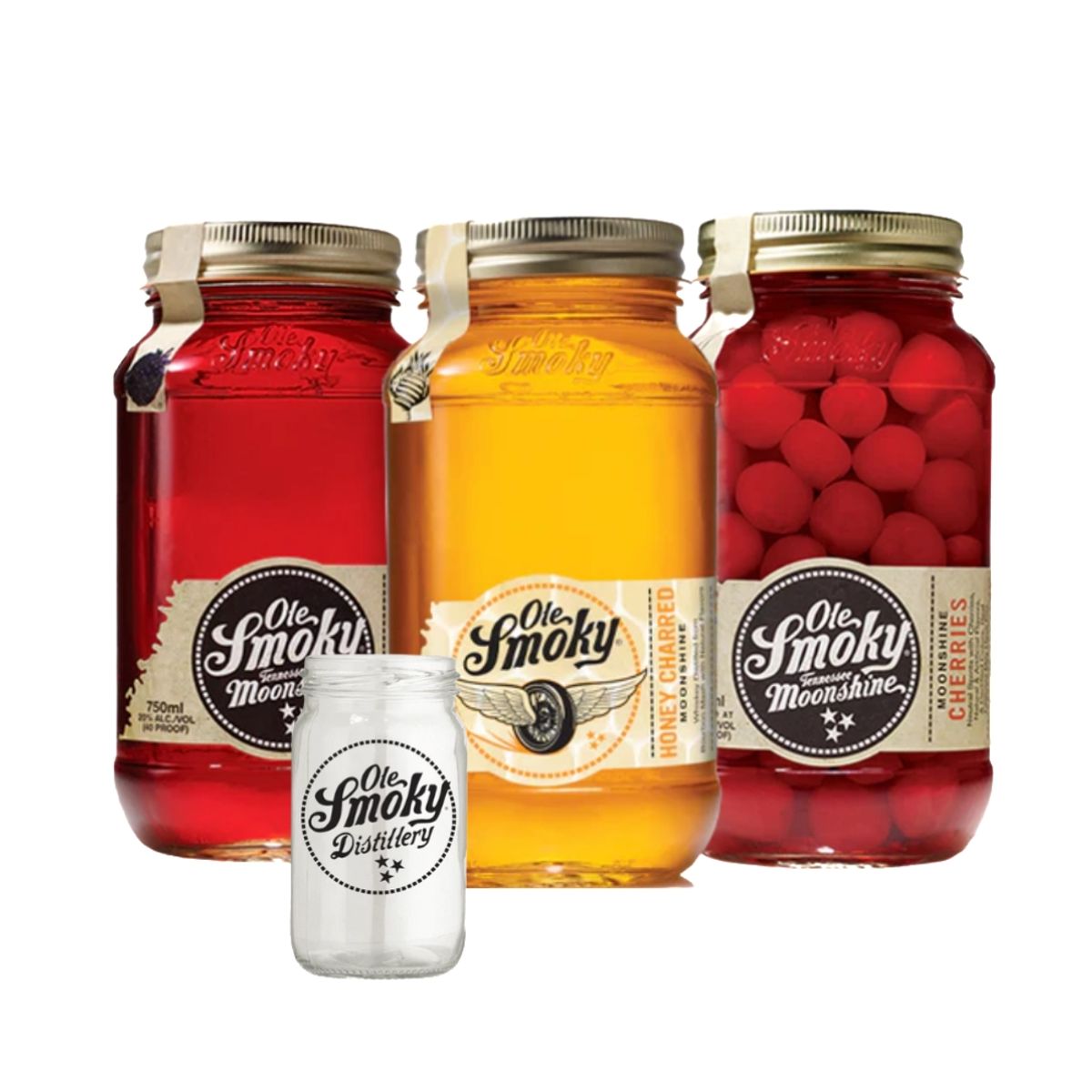 OLE SMOKY - Whiskey Ole Smoky Moonshine x3 con Frasco de Regalo