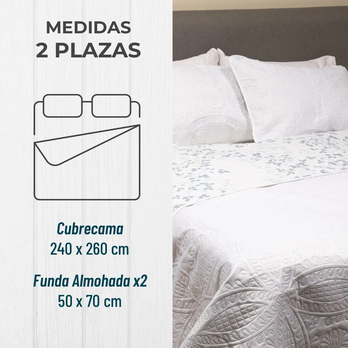 CASATUA - Cubrecama Cobertor Quilt Estampado Reversible - Blanco - 2 Plazas
